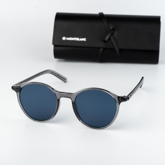 Montblanc Men Sunglasses Grey Blue Round MB0324S 003 NEW AUTHENTIC